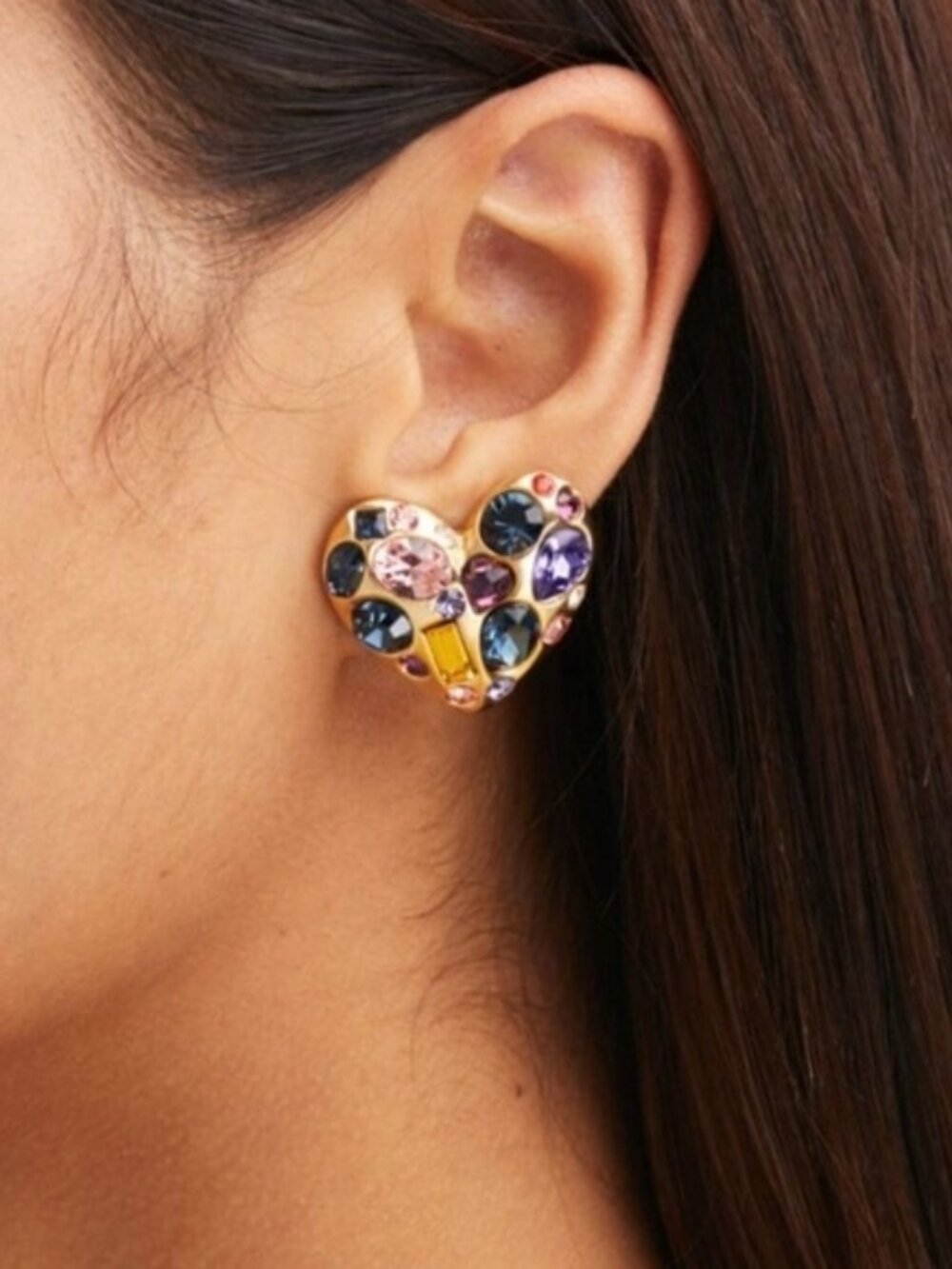 New Season！ Oscar de la Renta gemstone heart clip-on earrings